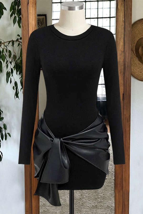 Patchwork Knot Side Twist Front Mini Dress