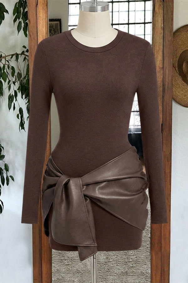 Patchwork Knot Side Twist Front Mini Dress