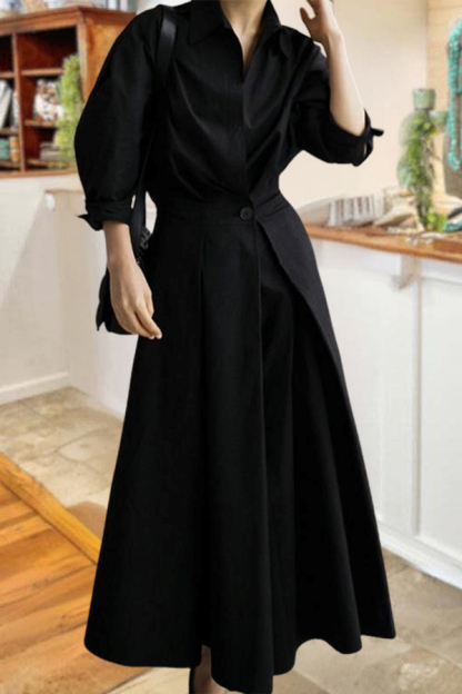 Solid Color Lapel Midi Dress