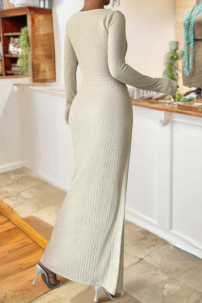 Asymmetrical-Neck Solid Color Twisted Long Dress