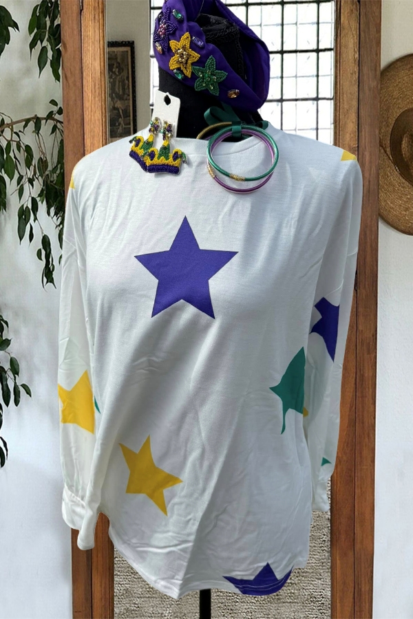Mardi Gras Green Purple Yellow Star Sweatshirt