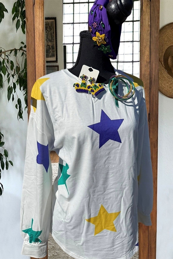 Mardi Gras Green Purple Yellow Star Sweatshirt