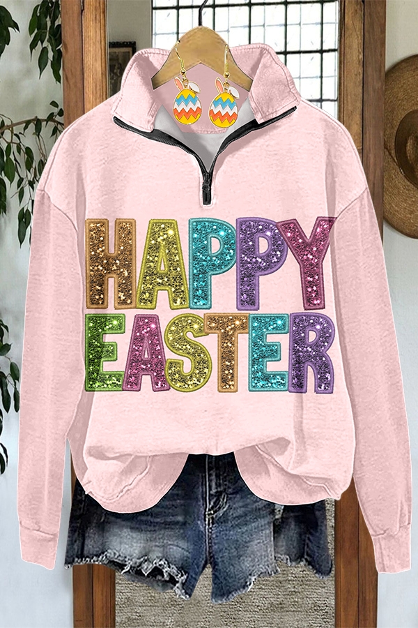 Colorful Happy Easter Zip-Up Sweatshirt