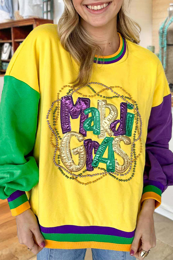 Women's sweatshirt | Mardi Gras Bead Color Block Sweatshirt |ladyboutiquebd