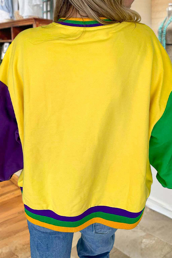 Mardi Gras Bead Color Block Sweatshirt