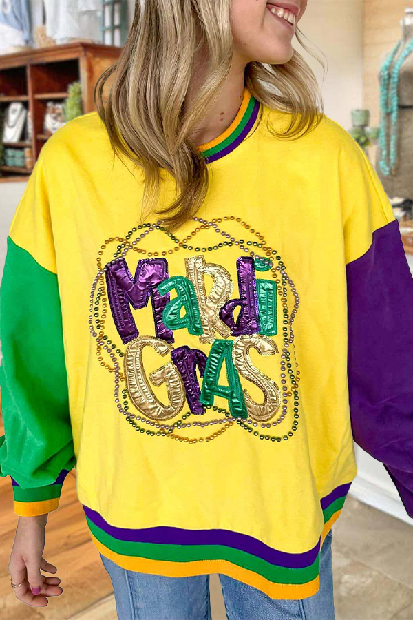 Mardi Gras Bead Color Block Sweatshirt