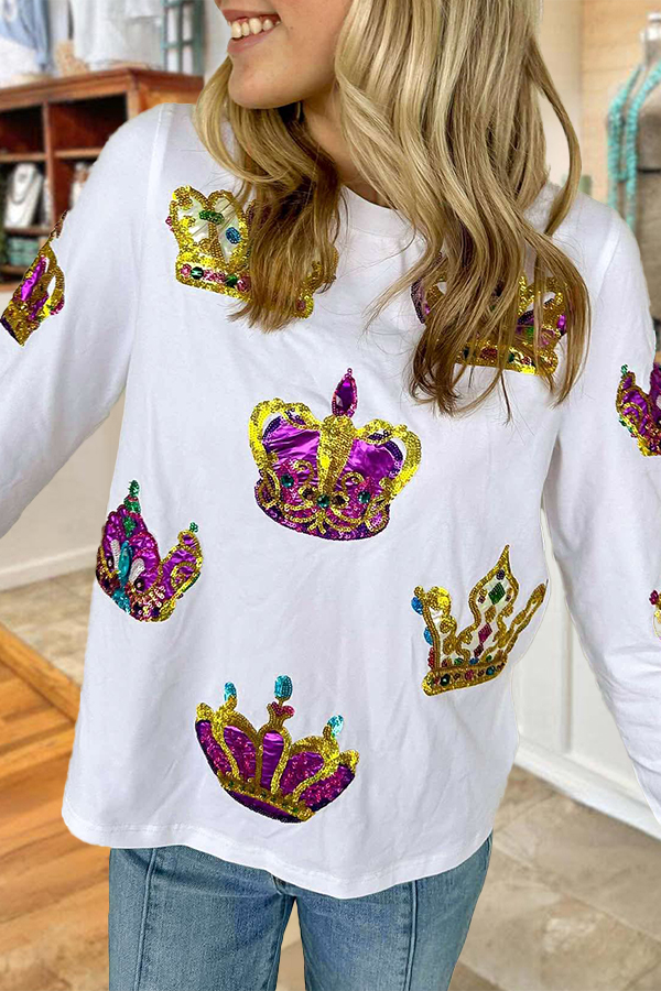 Mardi Gras Crown Long Sleeve Top
