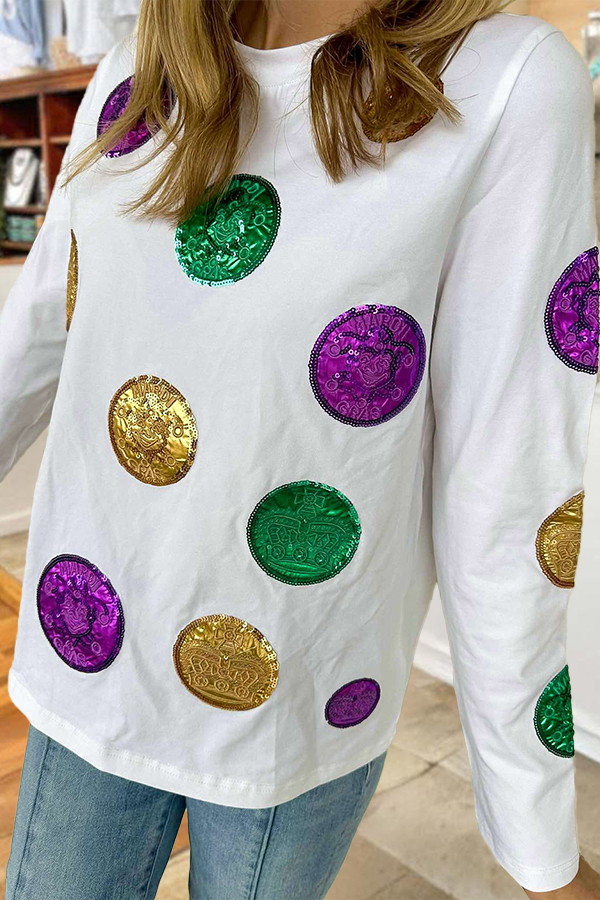 Mardi Gras Scattered Doubloon Long sleeve Top
