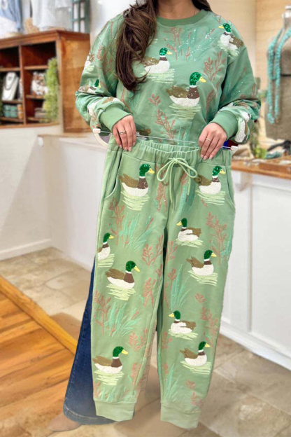 Sparkling Cute Duck Sweatshirt And Pants Set