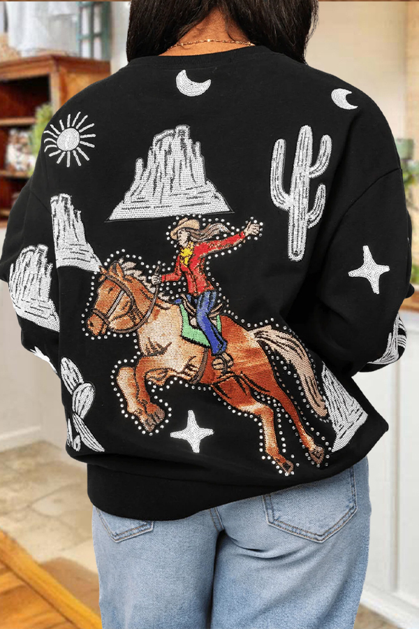Black & White Multi Bucking Cowgirl Sweatshirt