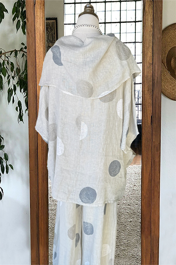 Linen Polka Dot Draped Shoulder Top