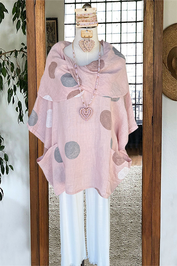 Women's top | Linen Polka Dot Draped Shoulder Top |ladyboutiquebd