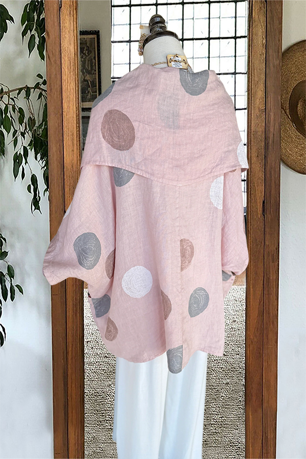 Linen Polka Dot Draped Shoulder Top