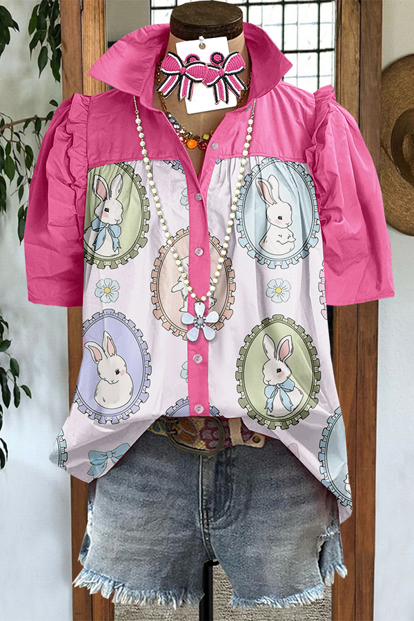Easter Bunny Puff-Sleeve Blouse