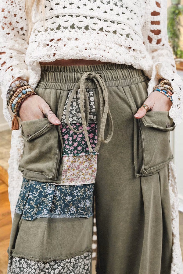 Bohemian Floral Print Patchwork Trousers