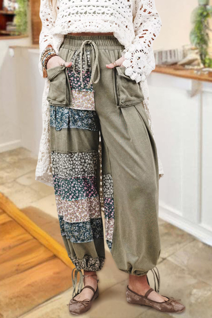 Bohemian Floral Print Patchwork Trousers