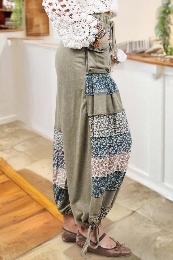 Bohemian Floral Print Patchwork Trousers