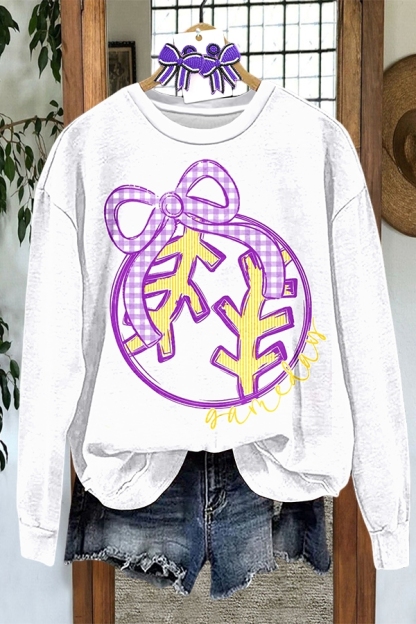 Baseball Bow Purple And Gold Tiger Sweatshirt