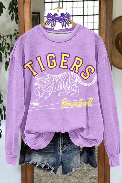 Purple And Gold Tiger Baseball Sweatshirt