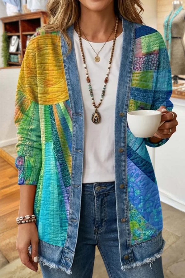 Vintage Sun Patchwork Art Print Coat