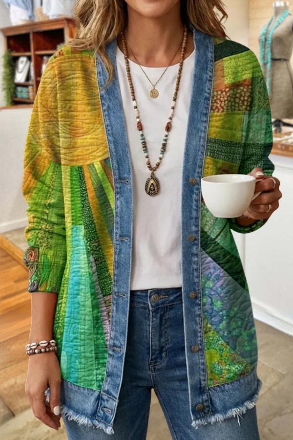 Vintage Sun Patchwork Art Print Coat