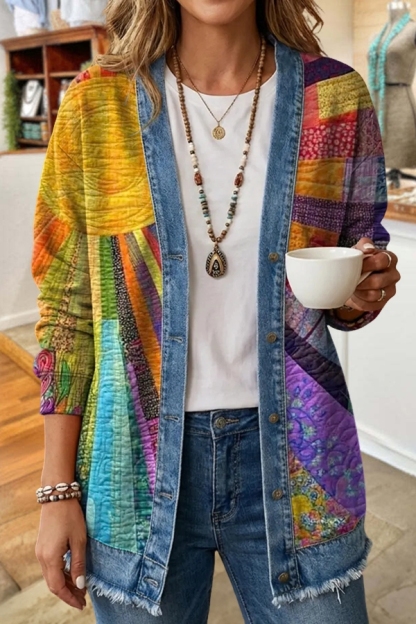 Vintage Sun Patchwork Art Print Coat