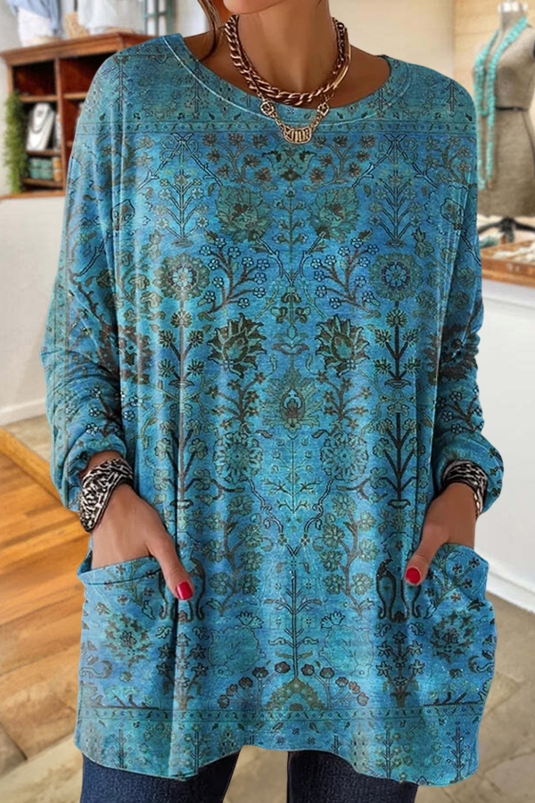 Retro Ethnic Art Print Cotton T-Shirt