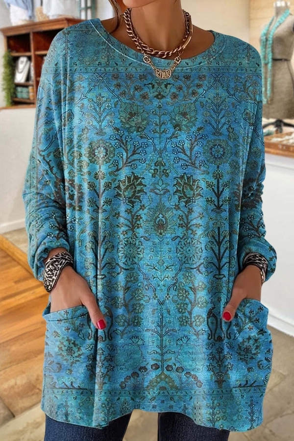 Retro Ethnic Art Print Cotton T-Shirt