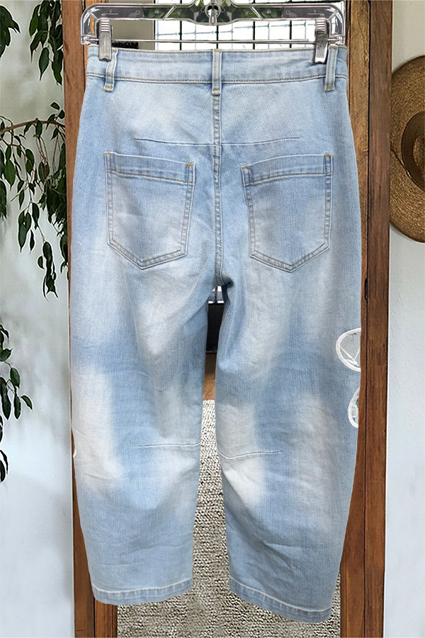 Floral Patchwork Distressed Jeans