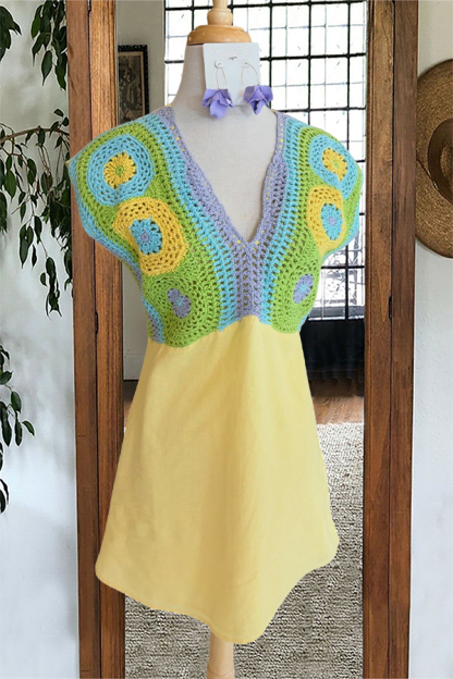Spring Colorful Crochet Mini Dress