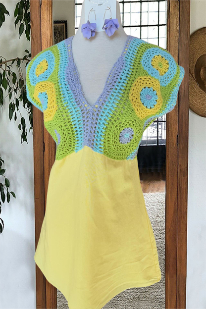 Spring Colorful Crochet Mini Dress