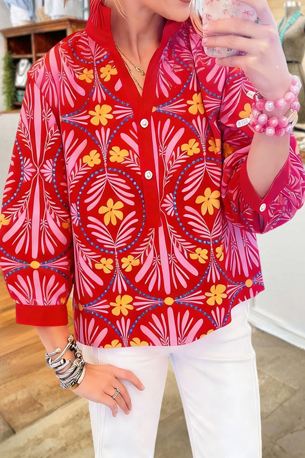 Spring Floral Puff-Sleeved Shirt