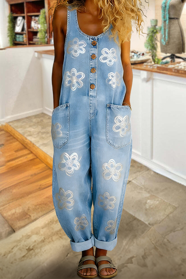 Sparkling Floral Sleeveless Jumpsuit