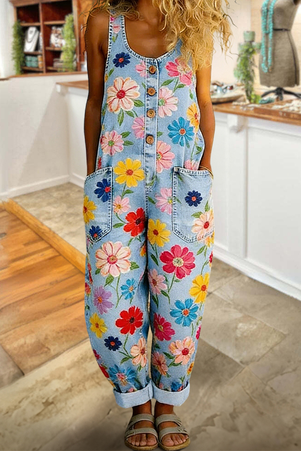 Multicolor Floral Sleeveless Jumpsuit