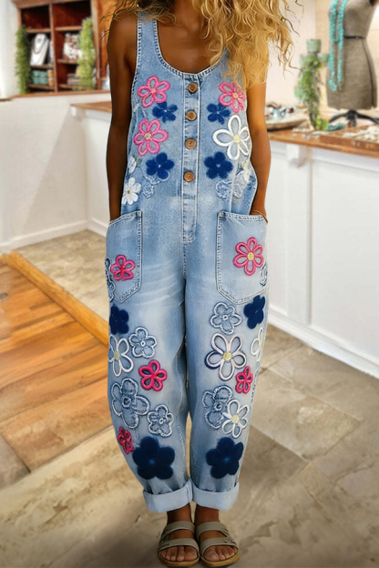 Retro Floral Sleeveless Jumpsuit