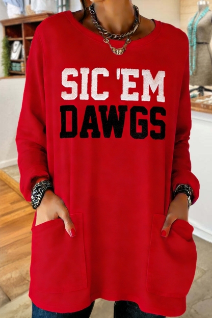 Game Day Red Black Bulldogs Pocket Cotton T-Shirt