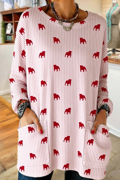 Red Bulldog Striped Pocket Cotton T-Shirt