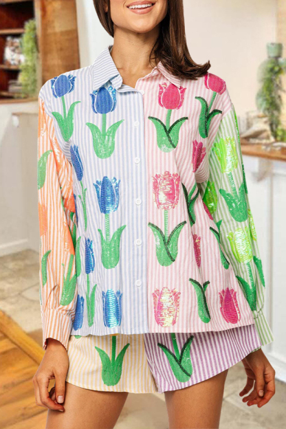 Color Blocked Striped Tulip Shirt