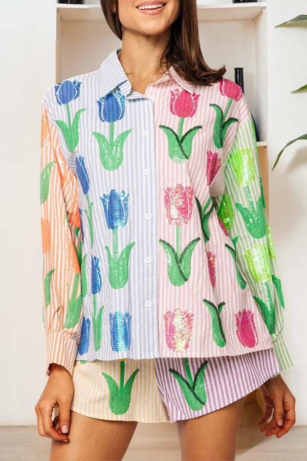 Color Blocked Striped Tulip Shirt