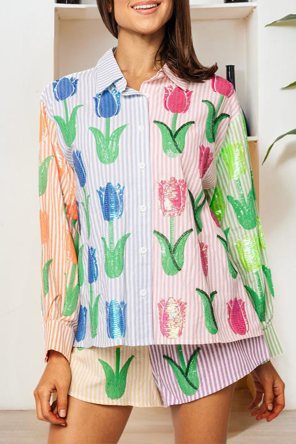 Color Blocked Striped Tulip Shirt