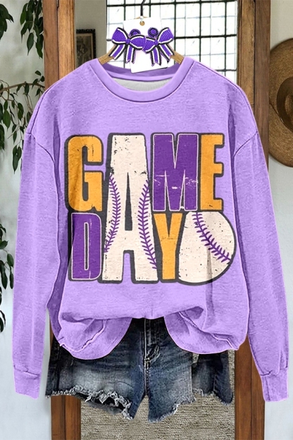 Baseball Game Day Purple And Gold Sweatshirt