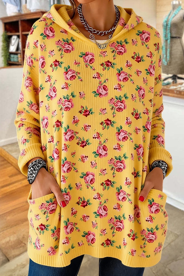 Retro Floral Hooded Sweater