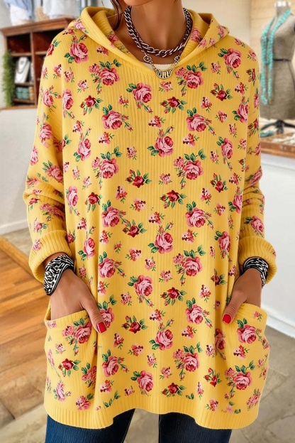 Retro Floral Hooded Sweater