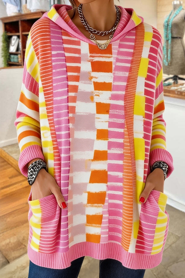 Colorful Striped Hooded Sweater