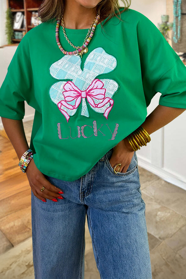 St. Patrick's Day Lucky Shamrock Bow T-Shirt