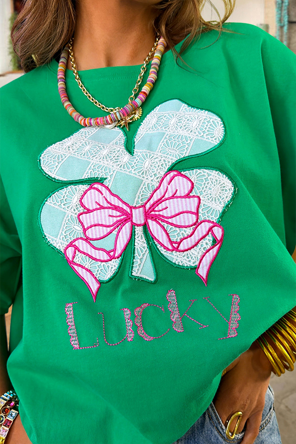 St. Patrick's Day Lucky Shamrock Bow T-Shirt