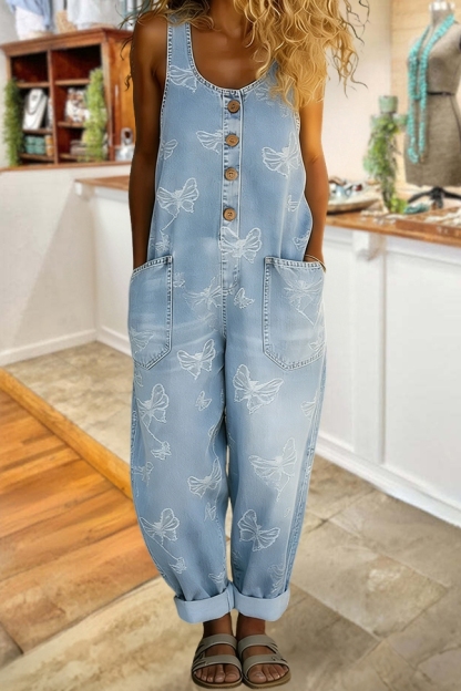 Butterfly Print Sleeveless Jumpsuit