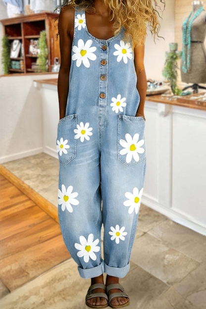 Spring Daisy Sleeveless Jumpsuit