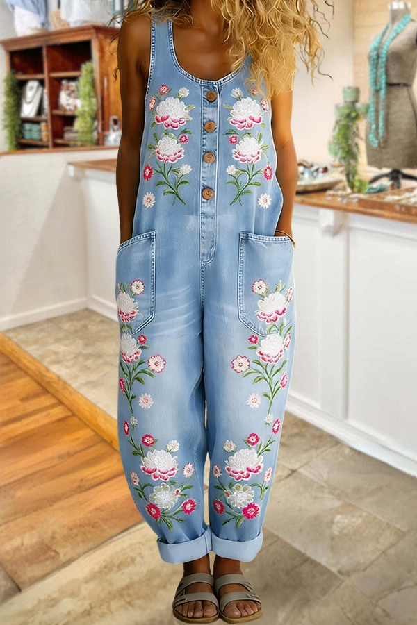 Unique Floral Sleeveless Jumpsuit