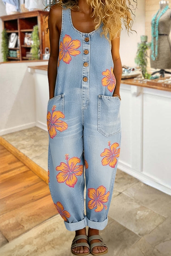Cute Floral Sleeveless Jumpsuit